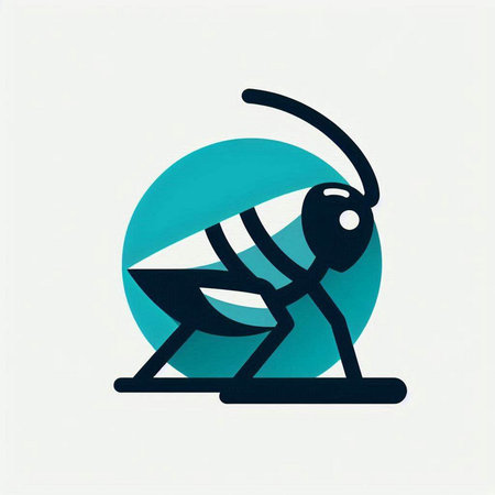 Grasshopper icon on blue circle background. Vector illustration.