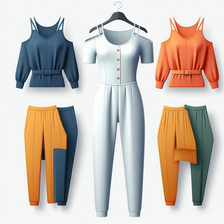 Women's clothing on hangers. Set of women's clothing.