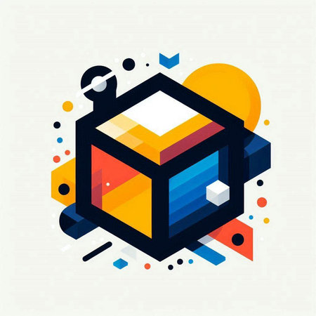 Abstract geometric background with cubes, hexagons, squares and rectangles. Flat vector...