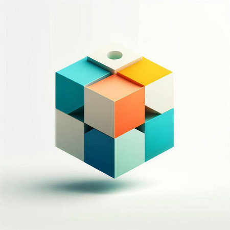 Colorful cube puzzle on white background. 3d render illustration.