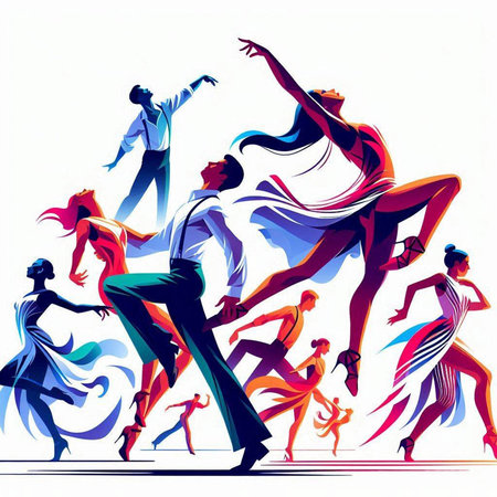 Group of dancing people. Vector illustration of a group of dancing people.の写真素材