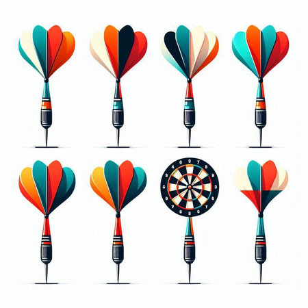 Set of colorful darts isolated on a white background. Vector illustration.