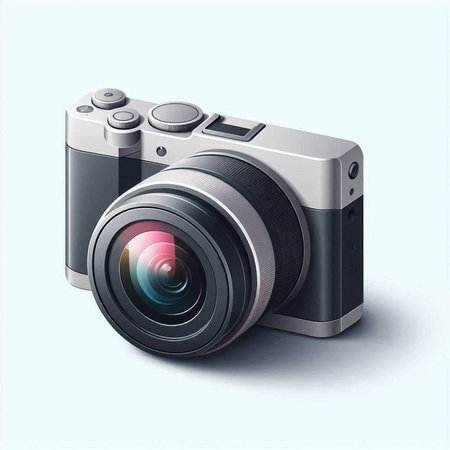 Digital camera on a light blue background. 3d render illustration.