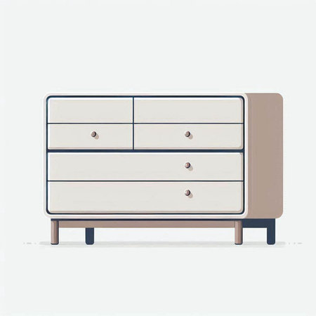 Illustration of a chest of drawers on a white background.