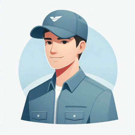 Portrait of a smiling delivery man in uniform. Vector illustration.