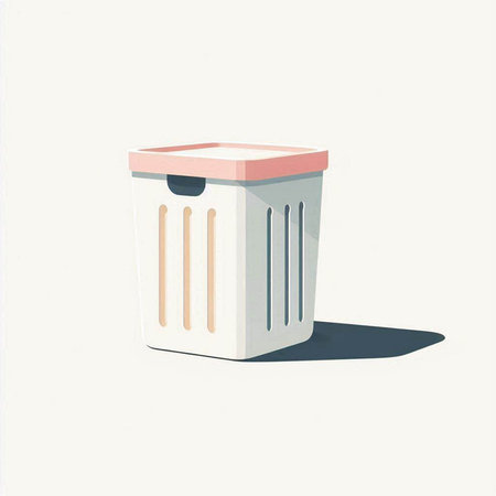 Illustration of a white trash can with shadow on a white backgroundの写真素材