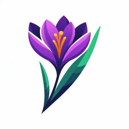 Purple crocus flower on a white background. Vector illustration.