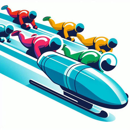Cartoon people skiing on snowboard. Vector clip art illustration.