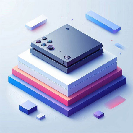 3d isometric game console on colorful background. Vector illustration.