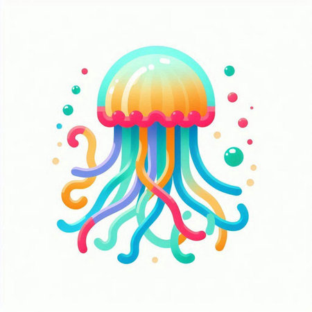 Colorful jellyfish isolated on a white background. Vector illustration.