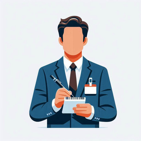 Businessman with notepad and pen. Vector illustration in flat styleの写真素材