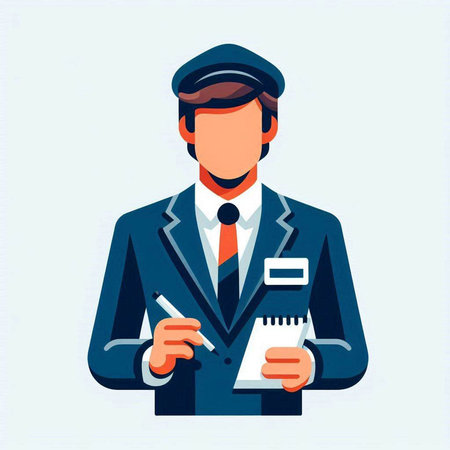 Policeman with notepad and pen in hand. Vector illustration