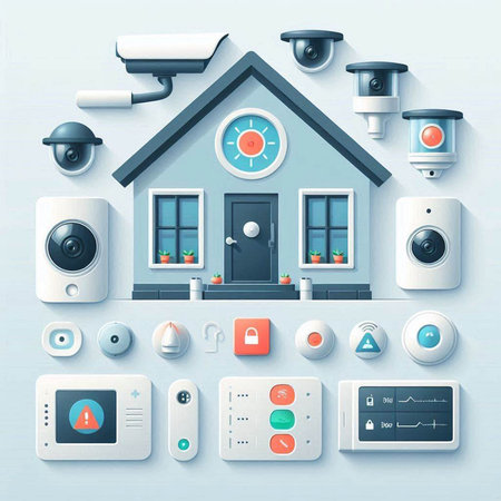 Set of security camera icons. Vector illustration in flat design style.
