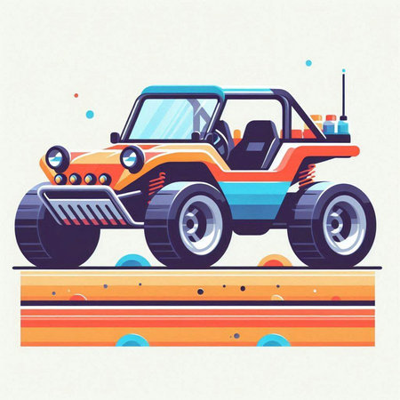 Off-road vehicle on the road. Vector illustration in flat style