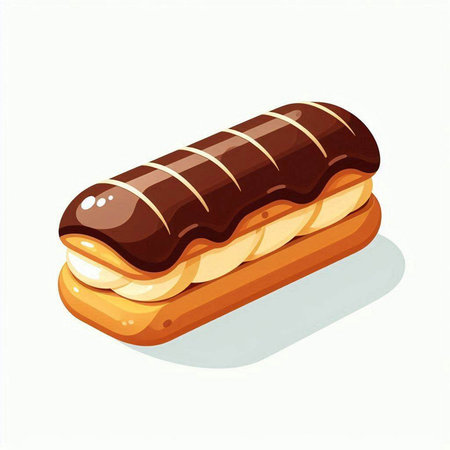 Illustration of a chocolate eclair isolated on a white background.