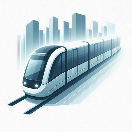 High-speed train on a background of the city. Vector illustration