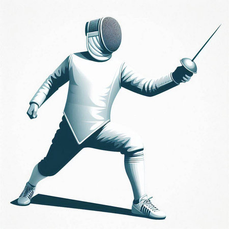 Fencing athlete with a sword in his hand. Vector illustration.