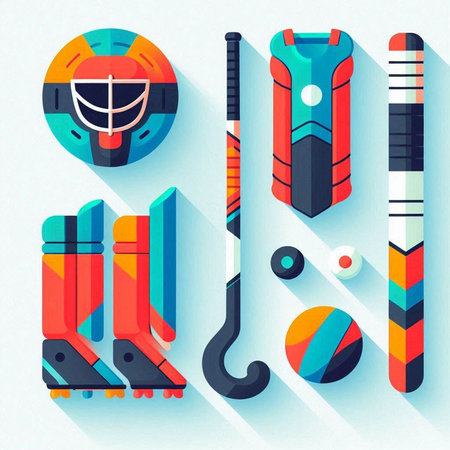 Set of ice hockey equipment. Vector illustration in flat design style.