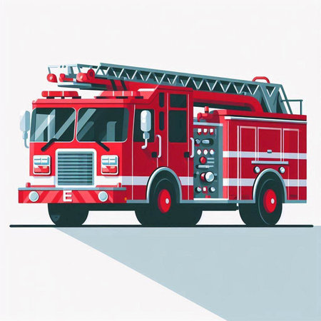 Fire engine on a white background. Vector illustration in flat style.