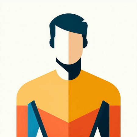 Man in orange and blue colors on a white background. Vector illustration