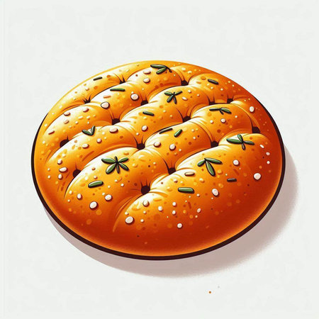 Illustration of a round bun with poppy seeds on a white background