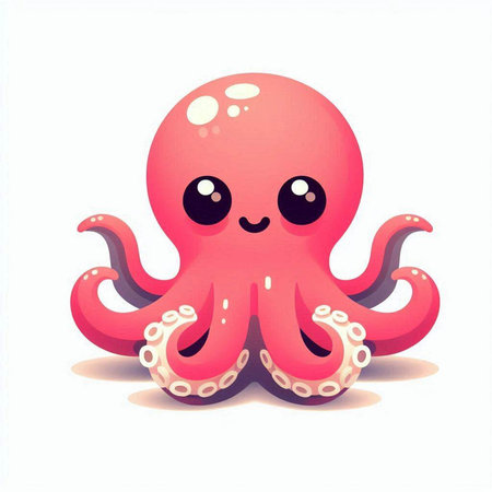 Cute cartoon octopus isolated on white background. Vector illustration.の写真素材