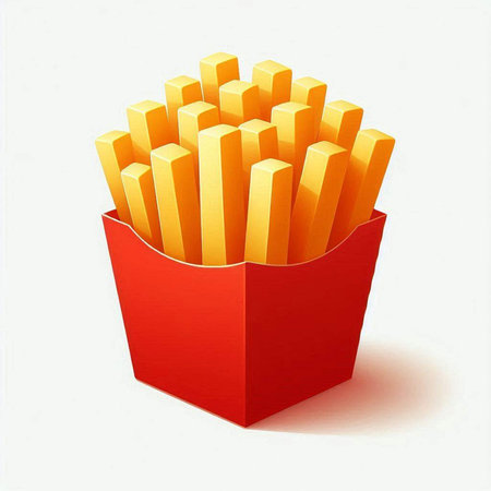 French fries in a red box on a white background. 3d illustration