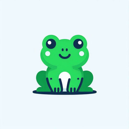 Cute cartoon frog isolated on white background. Vector illustration in flat style.の写真素材