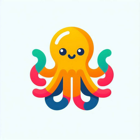 Cute octopus isolated on white background. Vector illustration in flat style.