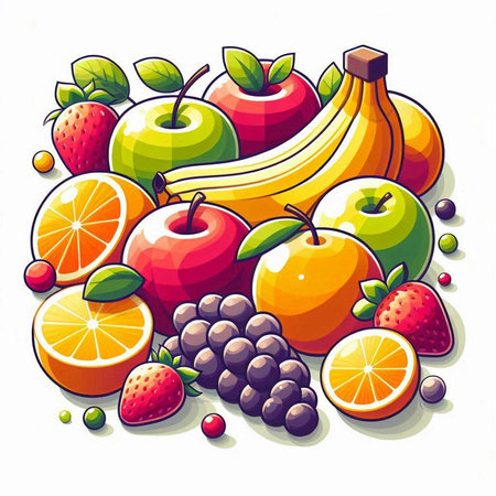 Fruits and berries. Vector illustration of fresh fruits and berries.