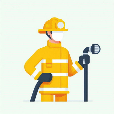Firefighter in uniform and helmet. Vector illustration in flat style.