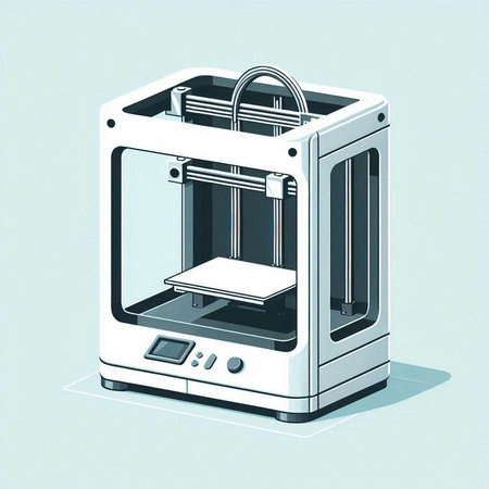 3d printer on light blue background. 3d render illustration.