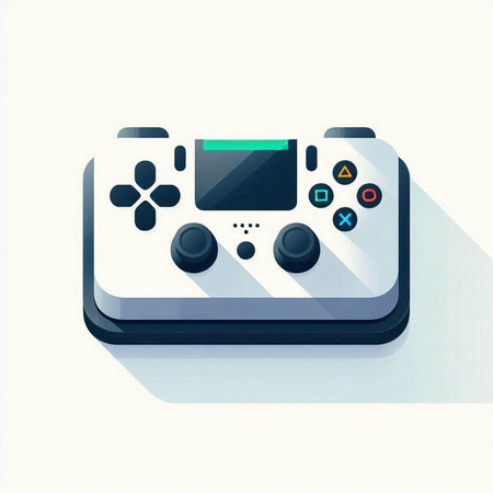 Retro style video game controller on white background. Vector illustration.