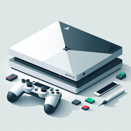 Isometric game console. Gamepad and controller. 3d rendering