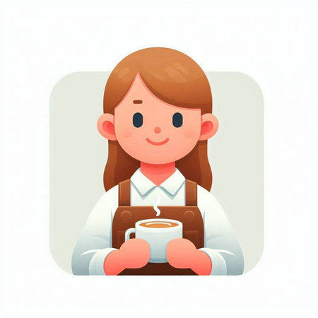 Girl with a cup of coffee. Vector illustration in cartoon style.