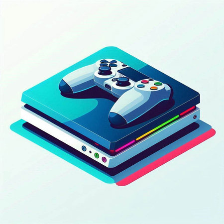 Retro video game console on blue background. 3d vector illustration