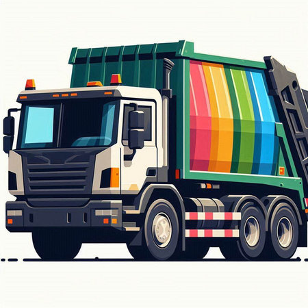 Illustration of a garbage truck on a white background, vector illustration