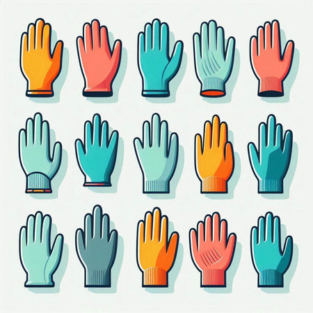 Colorful gloves icons set in flat style. Isolated vector illustration.
