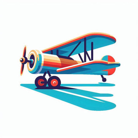 Retro airplane isolated on white background. Cartoon style vector illustration.の写真素材
