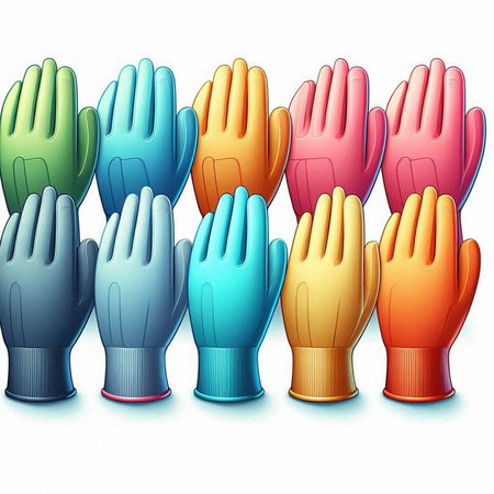 Illustration of a group of colorful hands on a white background.
