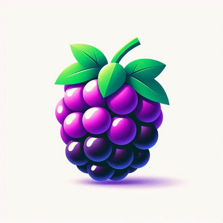 Vector illustration of a ripe blackberry with leaves on a white backgroundの写真素材