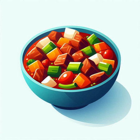 Illustration of a bowl of salad with tomato, cucumber and onionの写真素材