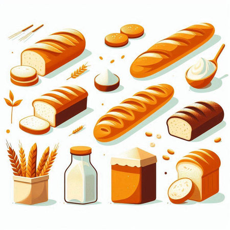 Bread and bakery products. Vector illustration of a set of bread and bakery products.の写真素材