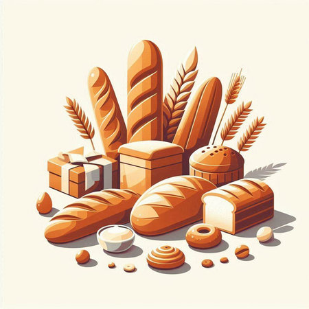 Bread and bakery products. Vector illustration of bread and bakery products.の写真素材