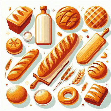 Bread and bakery products. Vector illustration of bread and bakery products.の写真素材