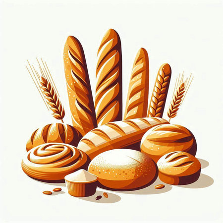 Bread and bakery products. Vector illustration of bread and bakery products.