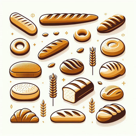 Bread icon set. Different types of bread. Vector illustration.の写真素材