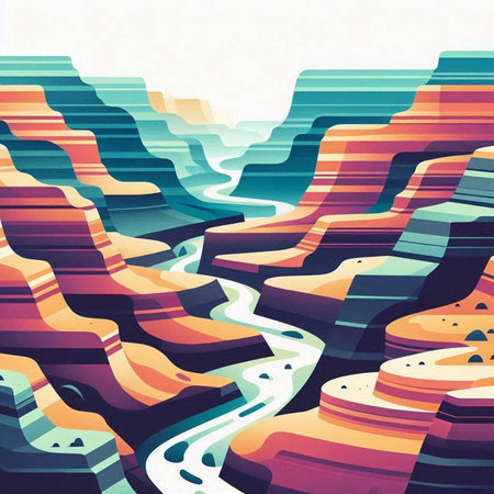 Colorful abstract background with mountains and river. Vector Illustration.の写真素材