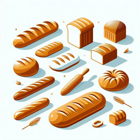 Bread icons set. Isometric illustration of bread vector icons for web designの写真素材