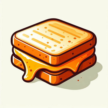 Illustration of a sandwich with cheese and honey on a white backgroundの写真素材